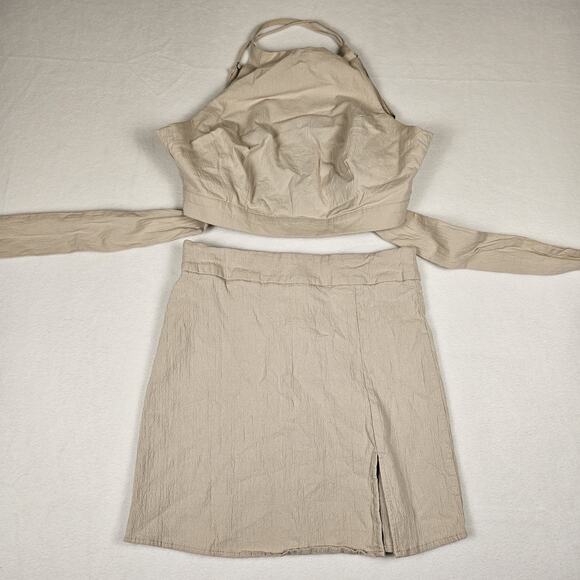 Mable Matching Set Womens Halter Crop Top Mini Skirt Summer Chic Beige Size M - Picture 9 of 16